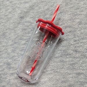 Starbucks Heart Glass With Striped Straw BNWT